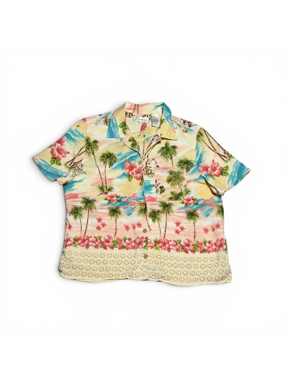Vintage Dressbarn Rayon Tropical Print Short Sleeve Shirt M